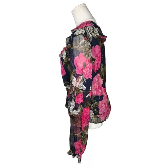 Anne Klein Y2K Vintage 100% Silk Floral Wrap Blouse – Sheer & Feminine  Size 12 - Picture 5 of 15